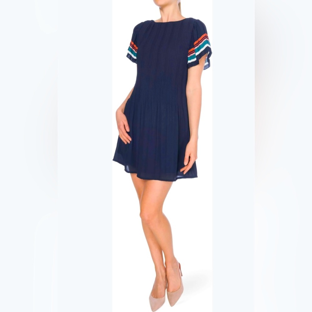 MAJE NWT Rolini Pleated A-Line Mini Dress - Navy Size 1 = Small
